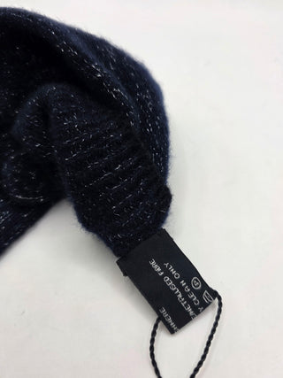 Chanel Dark Blue Metallic Cashmere Silk Knit CC Gloves