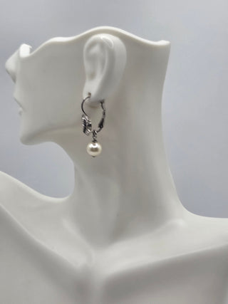 Chanel Silver-tone Faux Pearl Strass Interlocking CC Drop Earrings