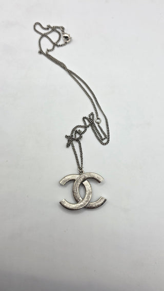 Chanel Silver-tone Strass Interlocking CC Pendant Necklace