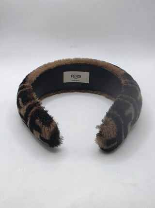 Fendi Brown FF Pattern Print Shearling Headband