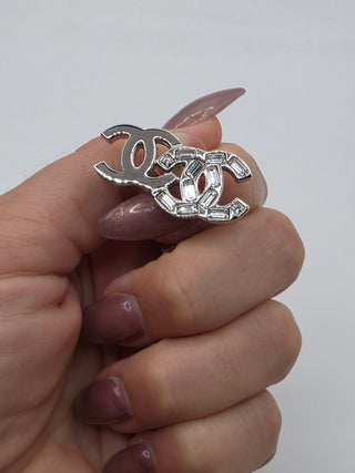 Chanel Silver-tone Strass CC Stud Earrings