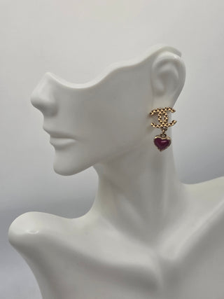 Chanel Gold-tone Enamel Interlocking CC Drop Earrings