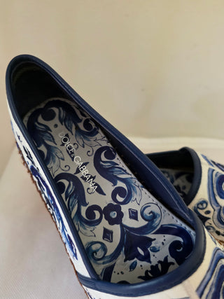 Dolce & Gabbana Blue White Signature print espadrilles 36 sz