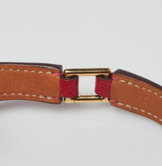 Hermes Rouge Casaque Epsom Leather Gold Plated Rivale Double Tour Bracelet XS