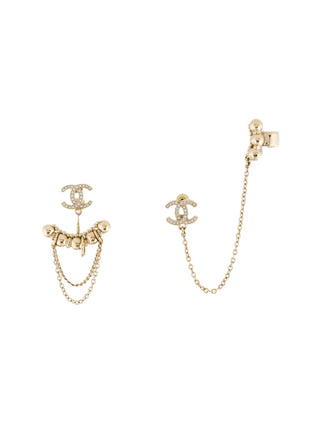 Chanel Gold-tone Strass CC Asymmetrical Ear Cuff Earrings