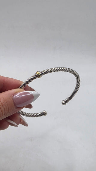 David Yurman Sterling Silver Classic Cable Gold Station Cuff Bracelet