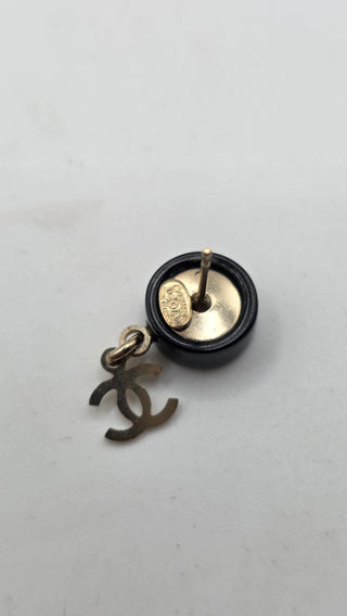 Chanel Gold-tone Black Resin Glitter CC Drop Earrings