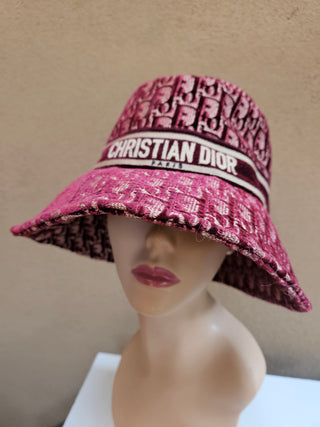 Christian Dior Red Multicolor Velvet Oblique Bucket Hat