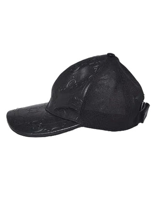 Gucci Black Perforated Leather Mesh GG Baseball Hat S sz