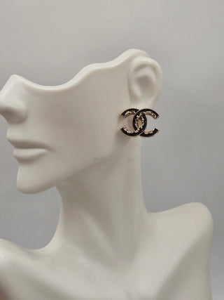 Chanel Gold-tone Enamel Interlocking CC Stud Earrings