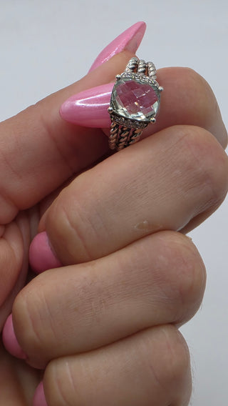 David Yurman Sterling Silver Prasiolite Diamond Petite Wheaton Cocktail Ring 6.75 sz