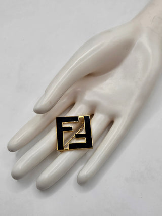 Fendi Gold-tone Forever Fendi FF logo Enamel Brooch