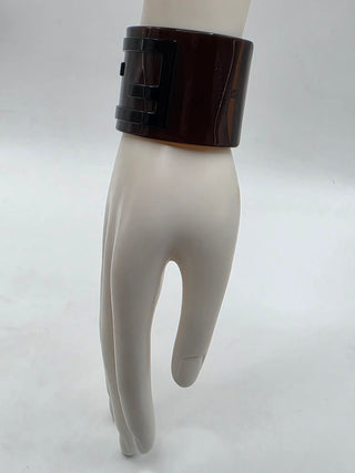Fendi Brown Resin FF Logo Wide Cuff Bracelet