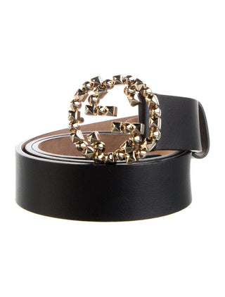Gucci Black Leather Gold-tone GG Buckle Belt XS sz