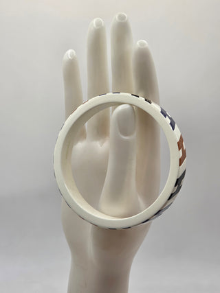 Hermès White Lacquer H en Blais Monogram Bangle M sz