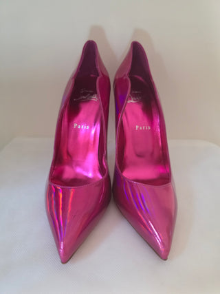 Christian Louboutin Metallic Pink Leather Scalloped Pumps 39.5 sz