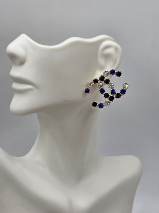 Chanel Gold Metal Multicolor Crystal CC Stud Earrings