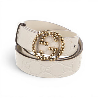 Gucci White Leather Margaux GG Buckle Logo Embossed Belt S sz