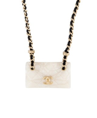 Chanel Gold-tone 2023 Leather Resin CC Purse Pendant Necklace