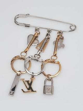 Louis Vuitton Goldtone and Silvertone Safety Pin LV Lock Heart Brooch