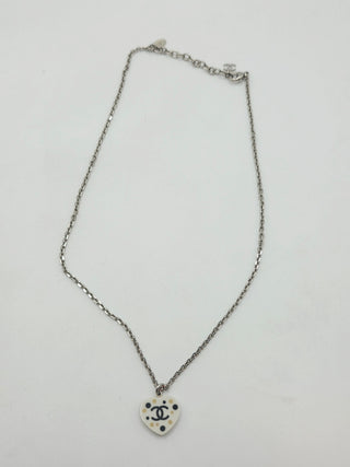 Chanel White Resin Interlocking CC Heart Pendant Necklace