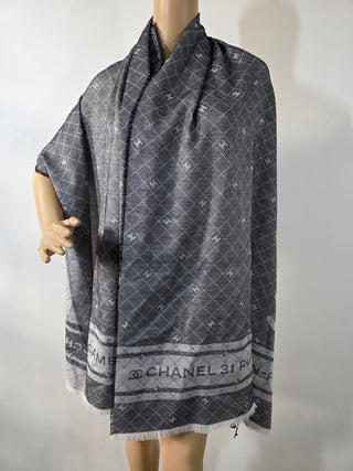 Chanel Grey 2024 Interlocking CC Logo Shawl