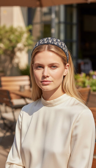 Christian Dior Blue Oblique Diorissimo Printed Wide Canvas Headband
