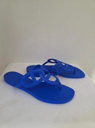 Hermès Blue Egerie Chaîne d'Ancre Insignia Slides 39 sz
