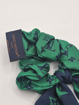 Louis Vuitton blue multicolor LV logo Chouchou Mini Silk Scrunchie