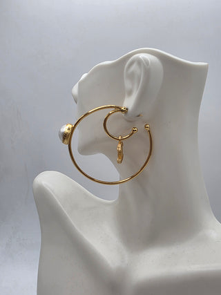 Chanel Gold-tone Interlocking CC 2020 Faux Pearl Hoop Earrings