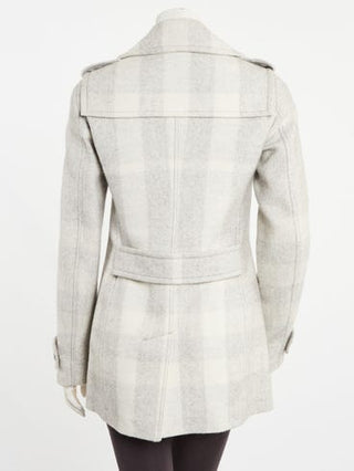 Burberry Brit Grey White Cotton Wool Check Double Breasted Coat 6 40 sz