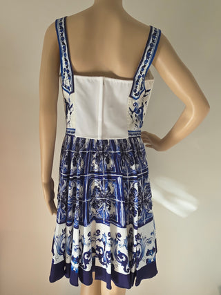 Dolce & Gabbana White Blue Printed Silk Mini Dress 44 sz NWT
