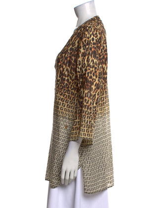 Fendi Brown Multicolor FF Logo Animal Print V-Neck blouse 40 sz