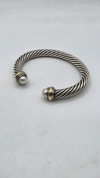 David Yurman Sterling Silver Cultured Pearl Cable Cuff Bracelet