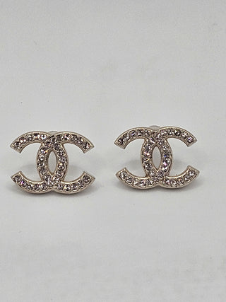 Chanel Gold-tone Strass Interlocking CC Stud Earrings