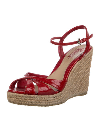 Gucci Red Patent GG Logo Leather Slingback wedges 38 sz