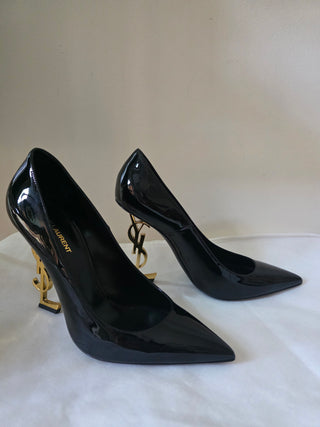 Yves Saint Laurent Black Patent Leather Opyum Monogramme Heels 40 sz