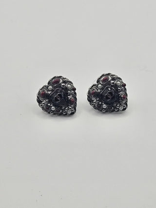 Chanel Faux Pearl & Enamel Heart Stud Earrings