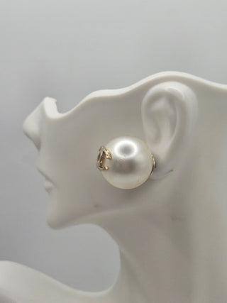 Chanel Golf-tone White Faux Pearl CC Stud Earrings