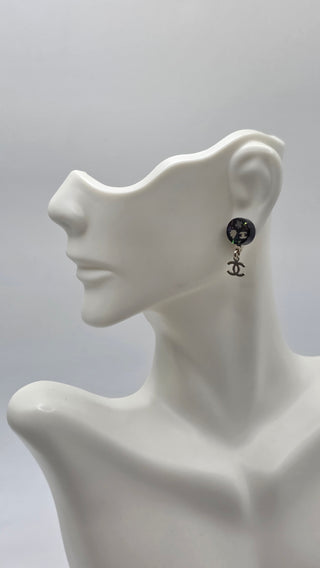 Chanel Gold-tone Black Resin Glitter CC Drop Earrings