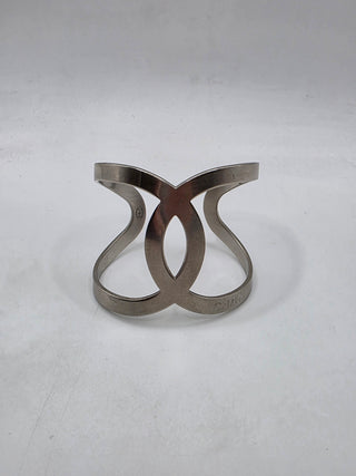 Chanel Silver-tone Interlocking CC Oversized Cuff Bracelet
