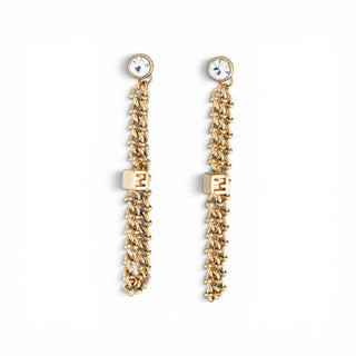Fendi Gold-tone Crystal Chain Drop FF Logo Earring