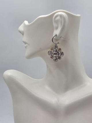 Chanel Silver-tone Strass Interlocking CC Drop Earrings