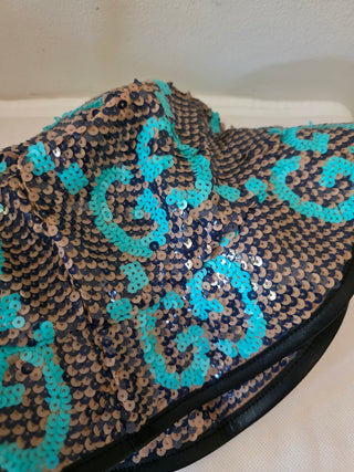Gucci Brown Blue Sequin Jumbo GG Bucket Hat S sz