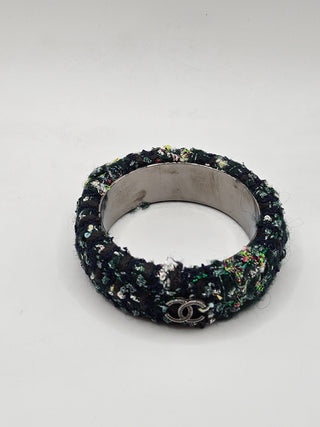 Chanel Multicolor Embroidered Tweed CC Logo Bangle