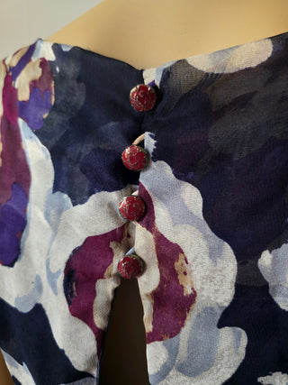 Chanel purple multicolor Interlocking CC Logo Silk blouse US 6