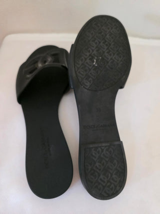 Dolce & Gabbana Black DG logo 
Rubber Slides 38 sz