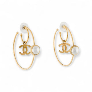 Chanel Gold-tone 2020 Faux Pearl Interlocking Hoop Earrings