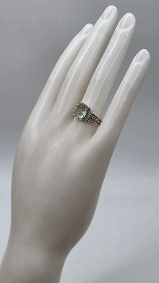 David Yurman Sterling Silver Prasiolite Diamond Petite Wheaton Cocktail Ring 6.75 sz