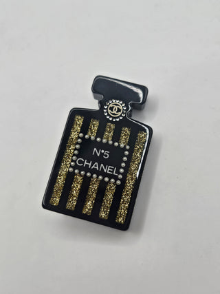 Chanel Faux Pearl Strass Resin CC Logo Perfume Bottle Brooch